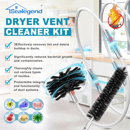 Sealegend 40Ft Dryer Vent Cleaner Kit Flexible Lint Remover | Upgraded Quick-Snap Brush with Drill Attachment for Easy to Use, Deep Clean, Lint Removal, Easy DIY Assembly, Home Essential