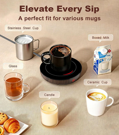 Kepwam Coffee Mug Warmer for Desk, 3-Temp Fast Heating Cup Warmer with 6H Auto Shut Off, LED Light & Smart Candle Warmer for All Beverages, Ideal Gifts for Women Men