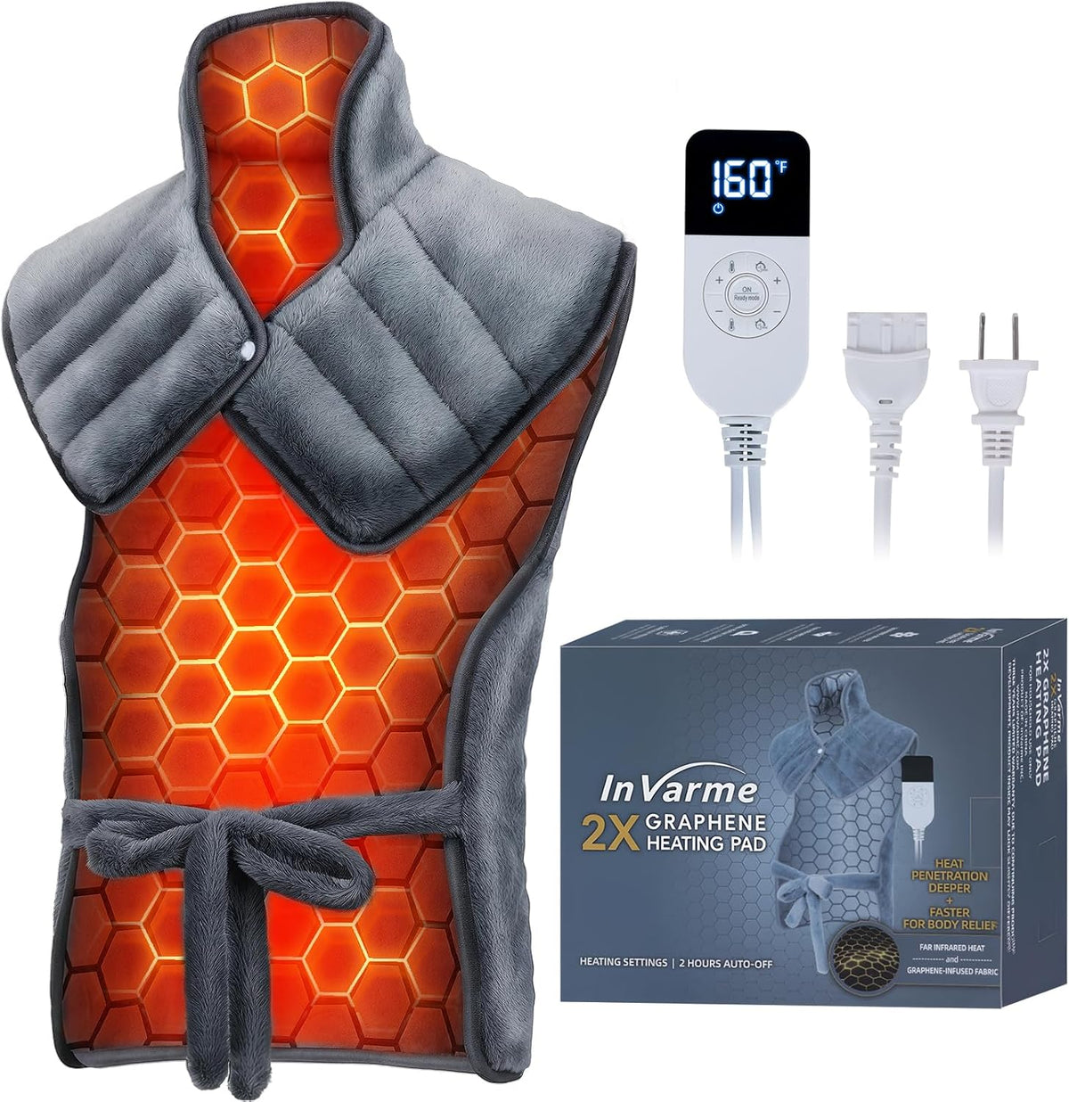 Neck-Back Far Infrared Heating Pad: 2X Graphene and Luxury Plush Electric Heating Pad for Neck Shoulders Back - 3X Deeper Pain Relief for Mom Dad in Full Body - 24” X 37” 3H Auto Off