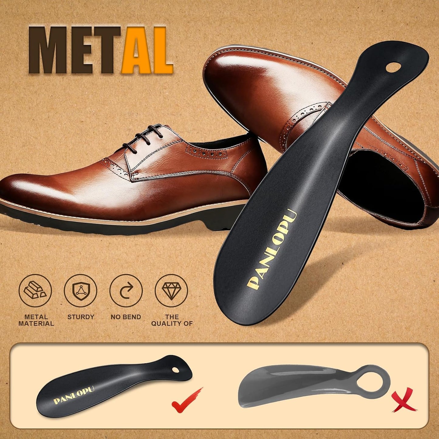 Metal Shoe Horn 7.5Inch Portable Stainless Steel Fashion Travel | Rust-resistant Ergonomic Curved Design Compact Size