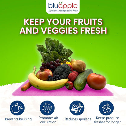 Bluapple FreshMats - Refrigerator Bin Liners, Fridge Drawer Mats - Keeps Produce Fresh Longer, Prevents Bruising, Promotes Air Circulation - BPA-Free Polyurethane Foam - (4-Piece Set, 12"x15", Green)