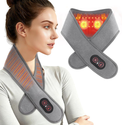 Neck Heating Pad with Massage, Heating Neck Wrap with 660nm 850nm Red Light, with 3000mAh Rechargeable, 3 Levels Heat & 3 Massage