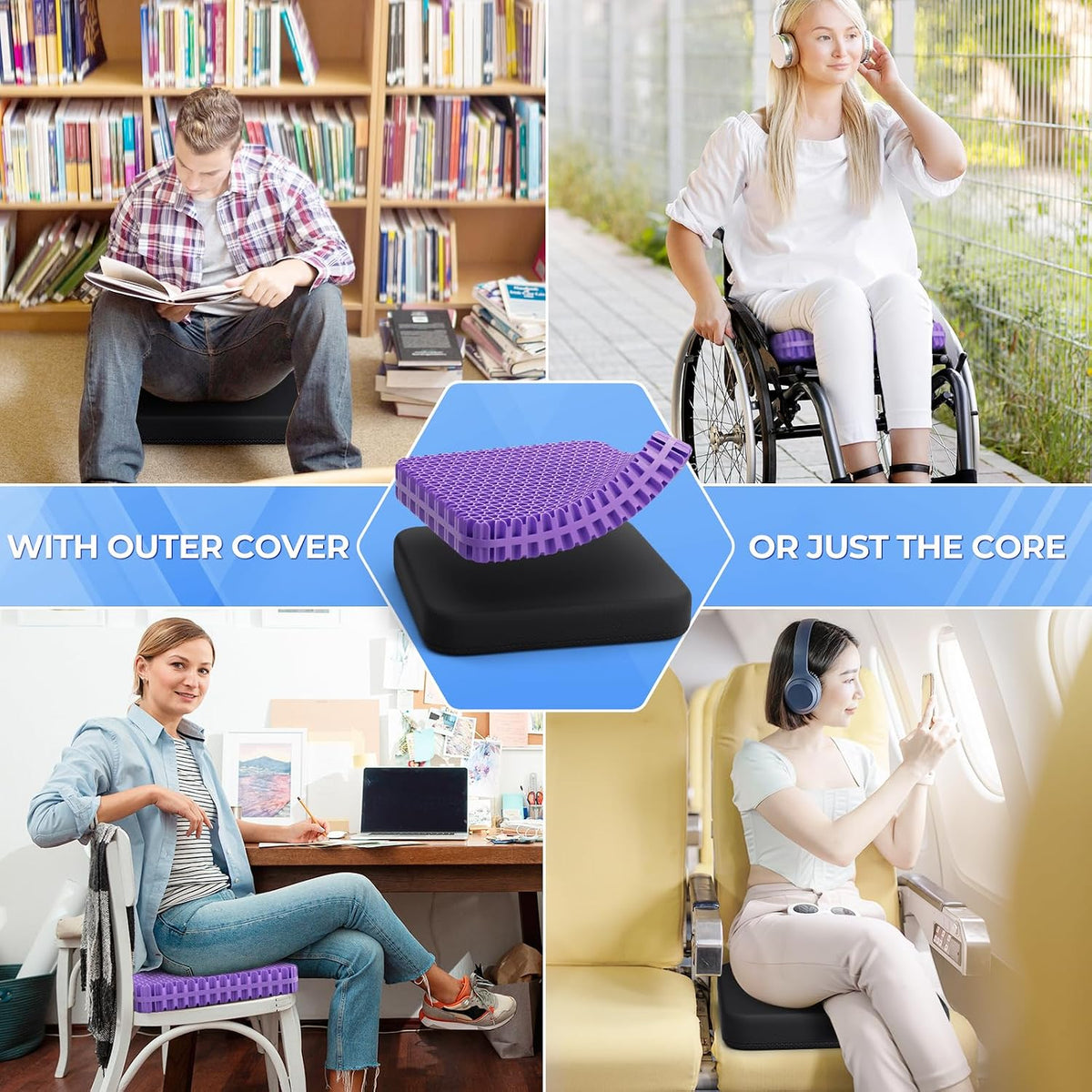 TushGuard Gel Seat Cushion for Long Sitting, Breathable Thick Patent Design