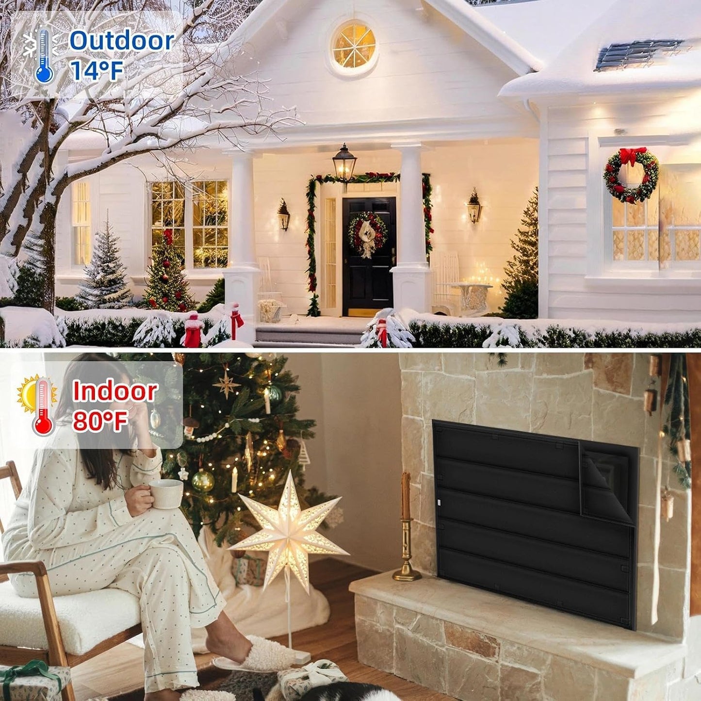 Magnetic Fireplace Draft Stopper Cover 39" x 32" - Indoor Winter Insulation Blanket to Block Cold Air & Heat Loss - Fits Metal Frames Only (NOT for Brick/Stone)