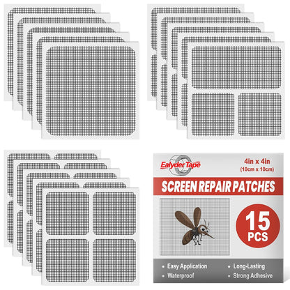 15 Sheets Window Screen Patches Repair Kit Gray 3 Sizes Fiberglass Patches | Self-Adhesive Fiberglass Screen Repair Patches in 3 Sizes, Quick Fix for Window Screen Tears & Holes, Grey