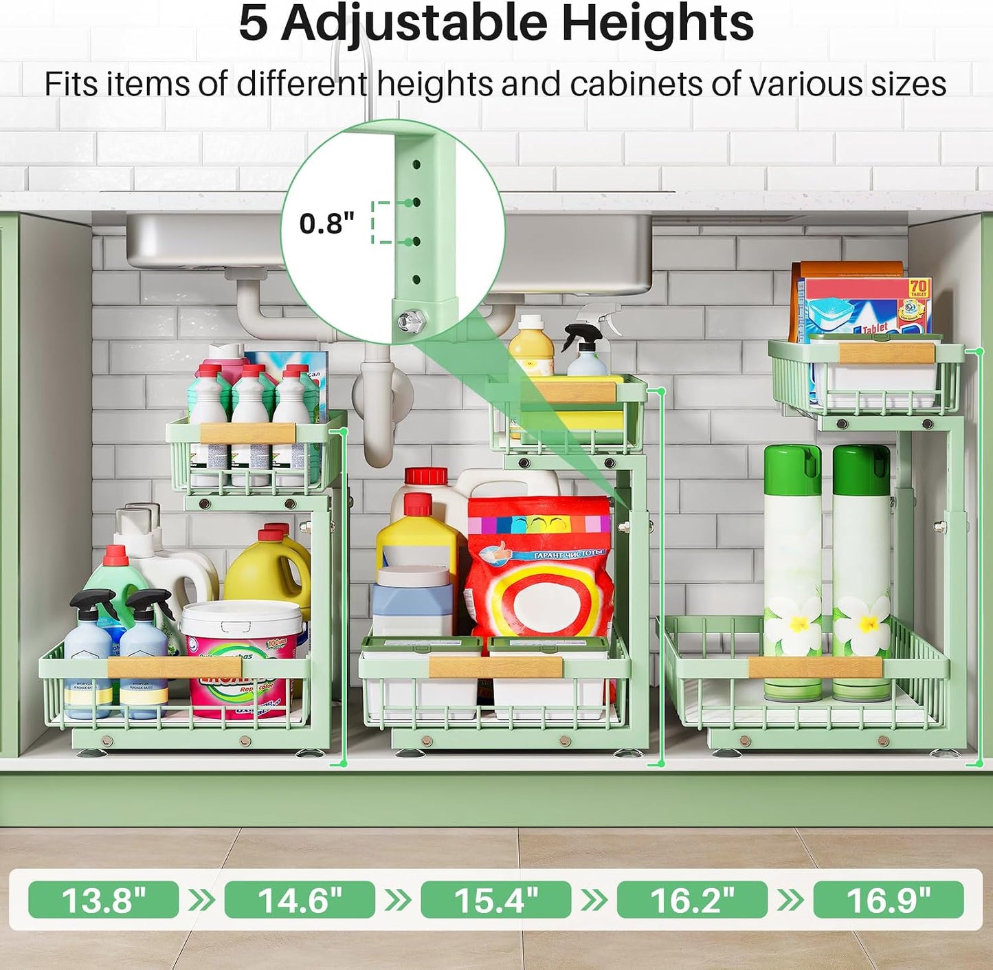 Kitstorack Under Sink Organizer, 2 Tier Under the Sink Storage, Slide out Pull out Cabinet Organizer Shelf, Metal Sliding Drawer for Kitchen Bathroom Pantry Closet Organization Rack, Black, 2 Pack