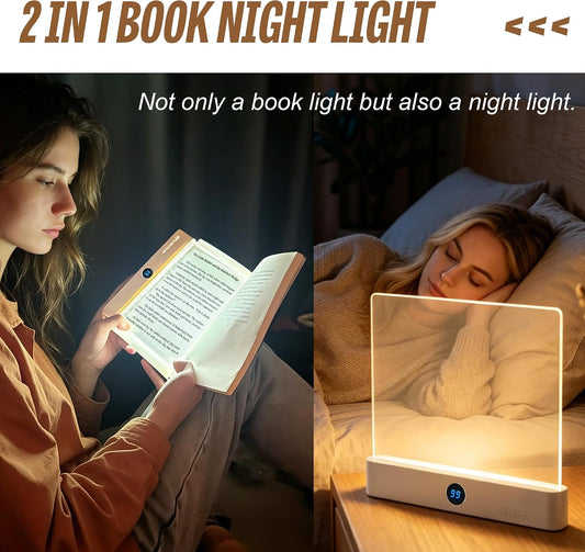 GJD 2-in-1 LED Book Light & Night Light, Rechargeable Flat Reading Light with 3 Color Modes Timer for Reading in Bed