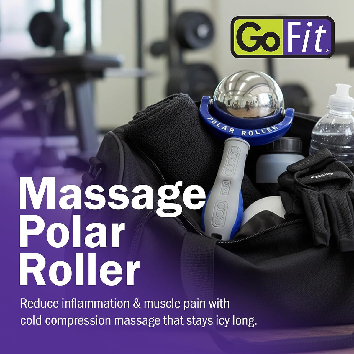GoFit Polar Roller Cold Compression Therapy Massage Bar for Muscle Relief, Recovery, and Targeted Massage, Blue, 9.8 x 4.8 x 2.8 Inches