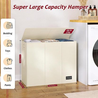 195L Laundry Hamper 3 Section,Large Laundry Hamper with Lid,Dirty Clothes Hamper with 3 Inner Bags,Collapsible Laundry Basket Organizer for Laundry Room,Bedroom,Laundry Sorter Hamper 3 Compartment