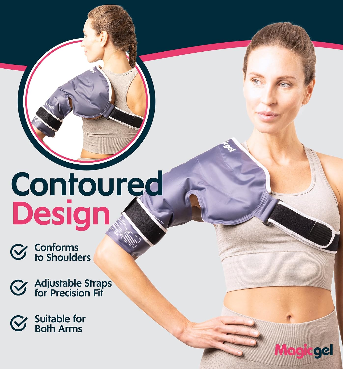 Magic Gel Ice Pack | Reusable, Flexible & Long Lasting for Rotator Cuff Injuries, Bursitis and Swelling | Hot or Cold Therapy Compression Wrap for Left or Right Shoulder