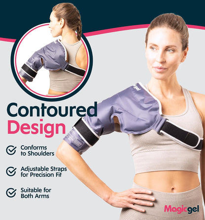 Magic Gel Ice Pack | Reusable, Flexible & Long Lasting for Rotator Cuff Injuries, Bursitis and Swelling | Hot or Cold Therapy Compression Wrap for Left or Right Shoulder