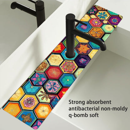 Bimkole 2 PCS Faucet Absorbent Mat, Kitchen Faucet Sink Splash Guard Wraparound Cloth Pads Drip Catcher for Sink Faucet for Kitchen Bathroom Faucet, Colorful Faucet Mat, 15 x 4 Inch Flower A6