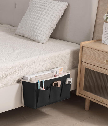 Bedside Caddy/Bedside Storage Organizer Hanging Bag with Three Options,Suitable for home beds, sofas, and dormitory beds—can hold magazines, books, phones, iPads, remote controls. (Gray)