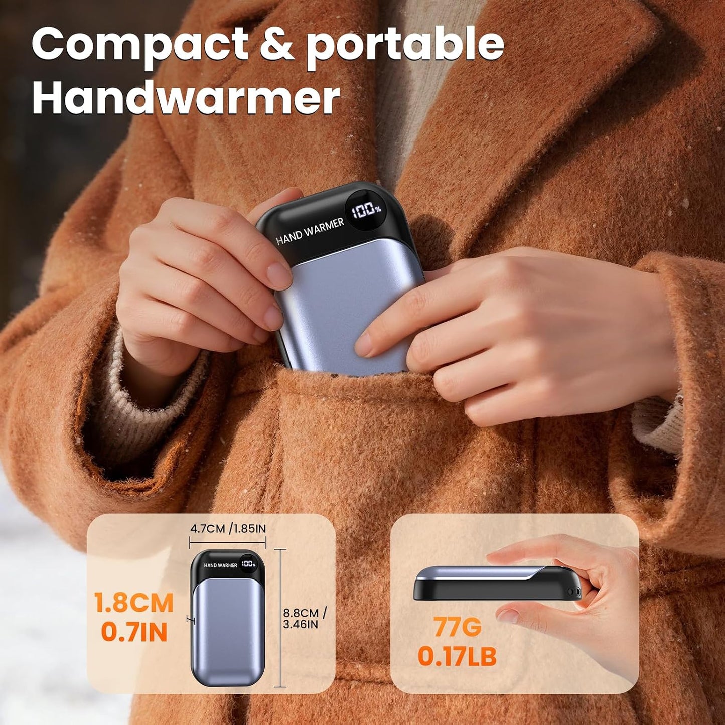 Hand Warmers Rechargeable 2 Pack, 4-Levels 104°F to 131°F Electric Hand Warmers, UL Certified Safe & Real 9Hrs Heating, Portable Pocket Hand Warmer for Women Men Kids, Fishing, Hunting, Golf, Camping