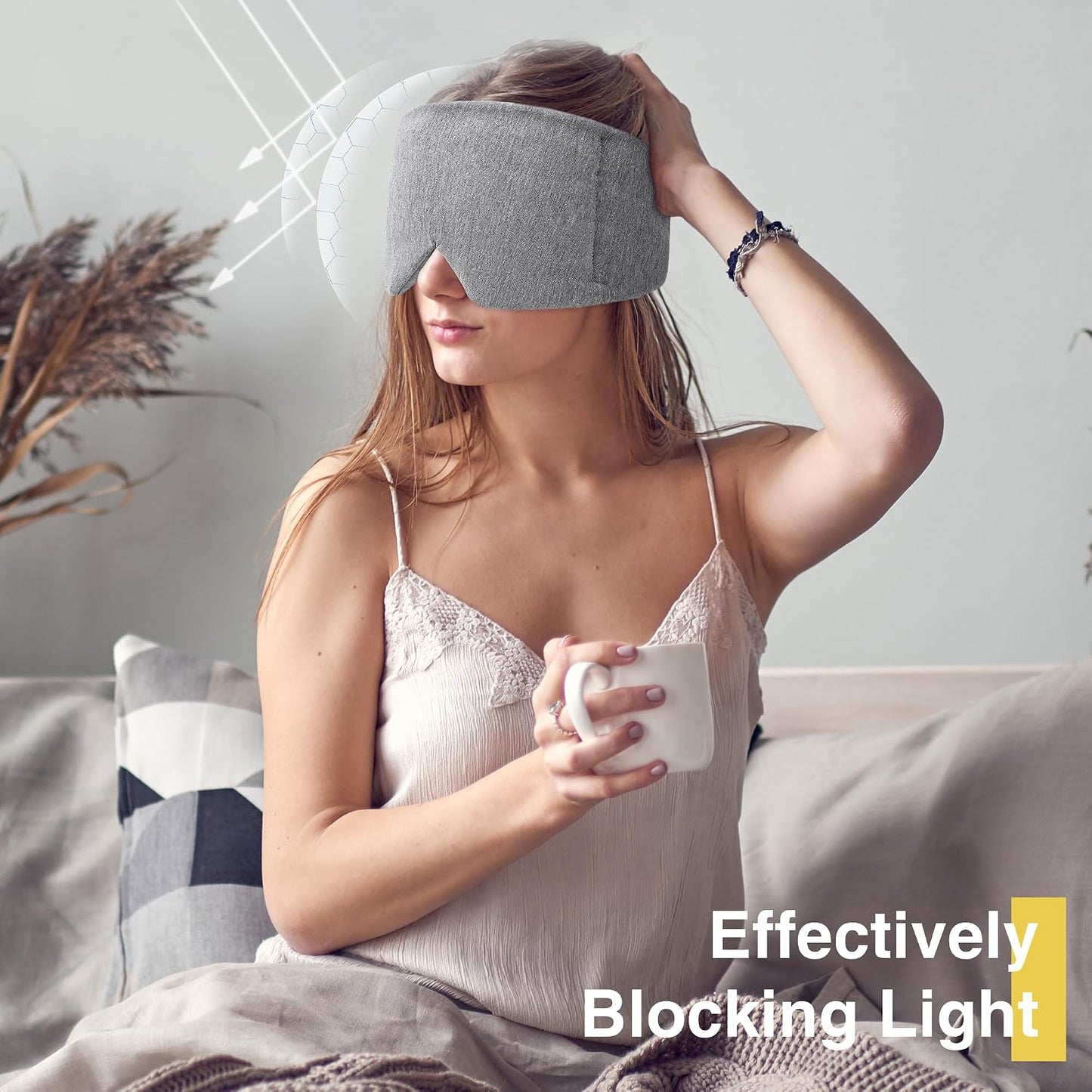 FRESHME Weighted Eye Mask for Sleeping - Gray Blackout (0.7lb/11oz) Cotton Heavy Weighted Eye Pillow for Men Women, Oversize Large Soft Sleep Face Eyes Cover with Nose Pad for Sidesleeper