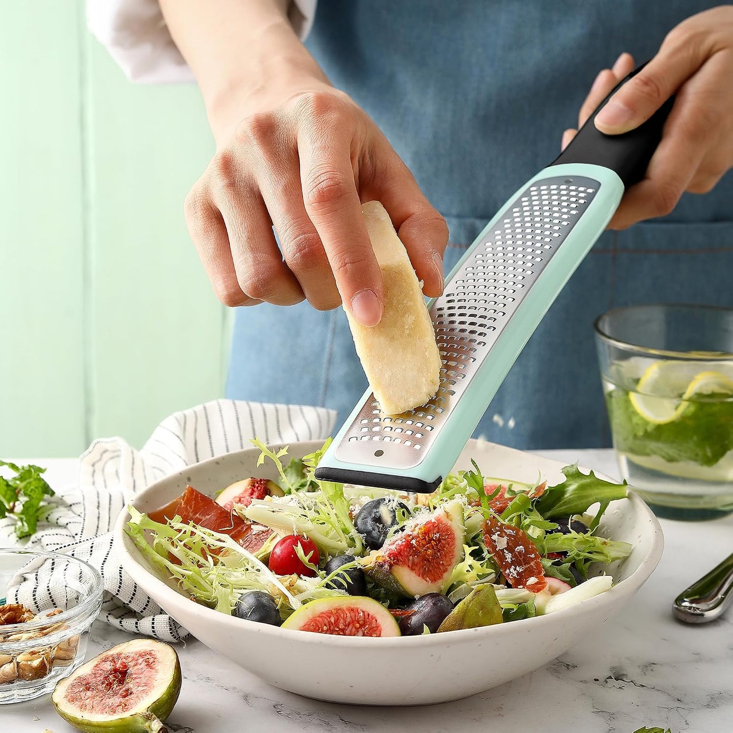 Spring Chef Stainless Steel Lemon Zester - Garlic & Ginger Grater - Gray | Premium Zester with Blade Cover, Cheese Grater with Handle for Parmesan, Nutmeg, Lime - Durable Citrus Zester, Fine Shred