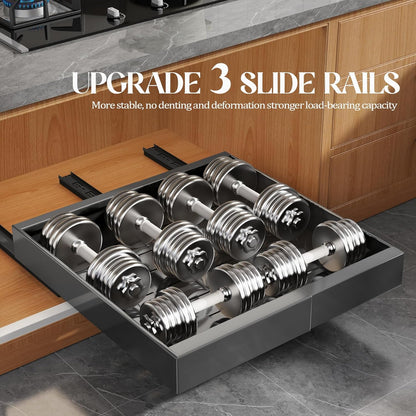 Seinloes 4 Pack Expandable Pull Out Cabinet Organizer 21"Deep With Raising Pad for Framed Cabinets,Upgrade 3 Slide Rails Slide Out Drawers,No Drill Roll Out Shelves,Adjustable Width 12.1"-20.4" White