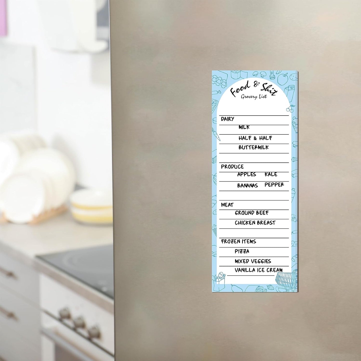 Hebayy 100 Pages Food&Shit Magnetic Back Funny Grocery List Planner Note Pad To Do List for Fridge Locker (3" x 8")