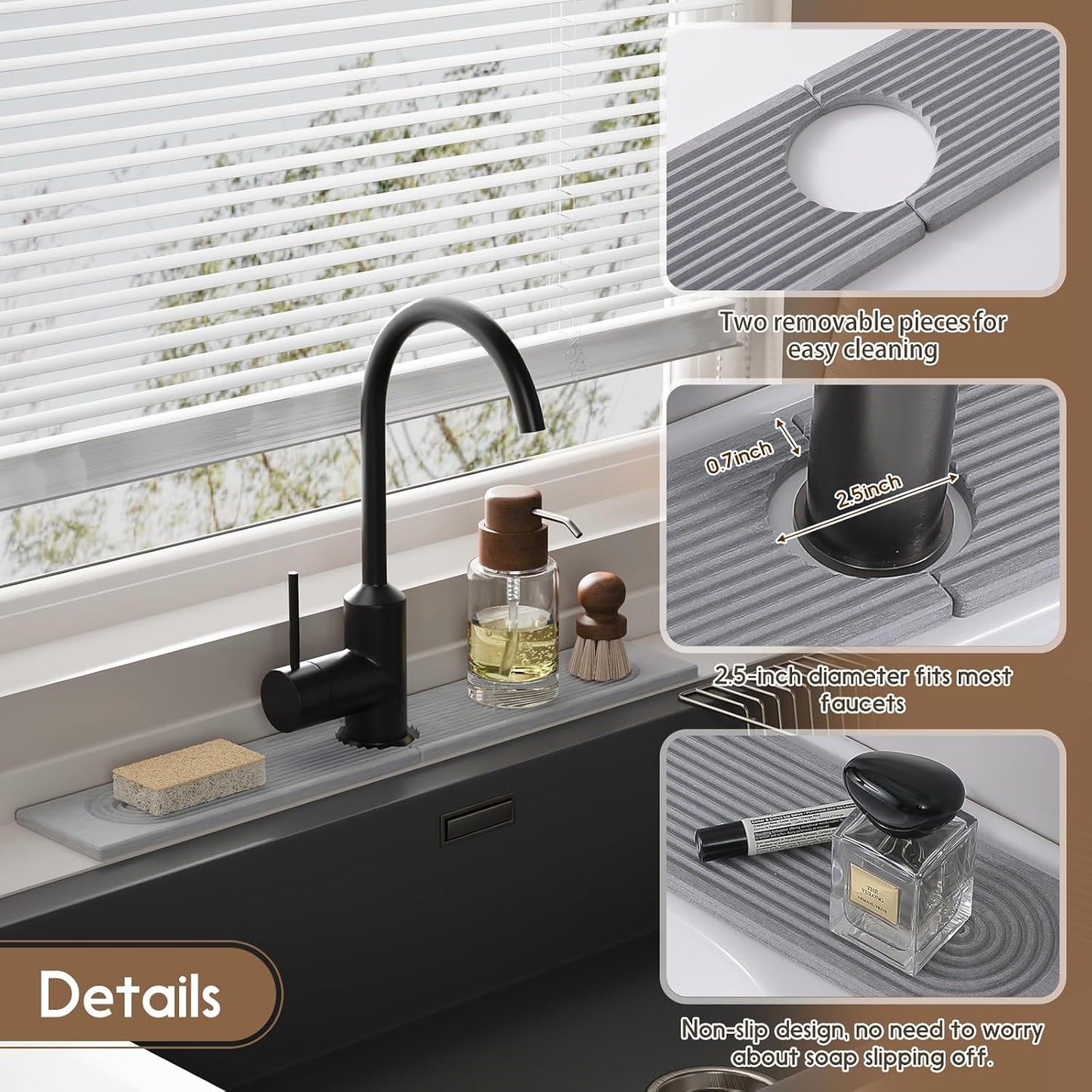 Faucet Mat for Kitchen Sink, Diatomite Quick Drying Tray , 15.8 Inch Kitchen Sink Splash Guard and Bathroom Stone Trays for Counter. Super Absorben.White.