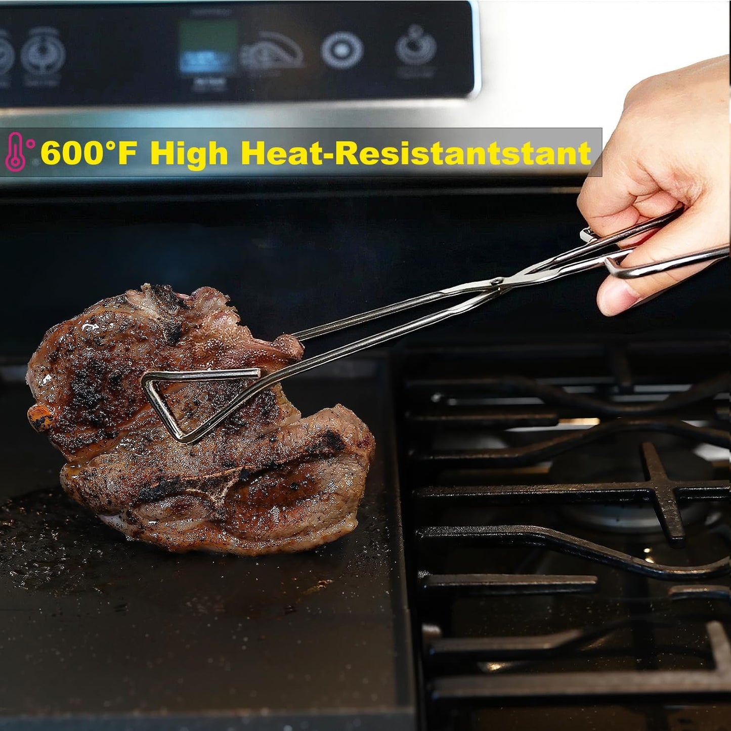 Hiash 9-Inch Heavy Duty Stainless Steel Kitchen Tongs - Comfortable Ergonomic Grip, Scissor Design, Heat Resistant for BBQ and Cooking