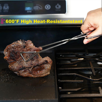 Hiash 9-Inch Heavy Duty Stainless Steel Kitchen Tongs - Comfortable Ergonomic Grip, Scissor Design, Heat Resistant for BBQ and Cooking