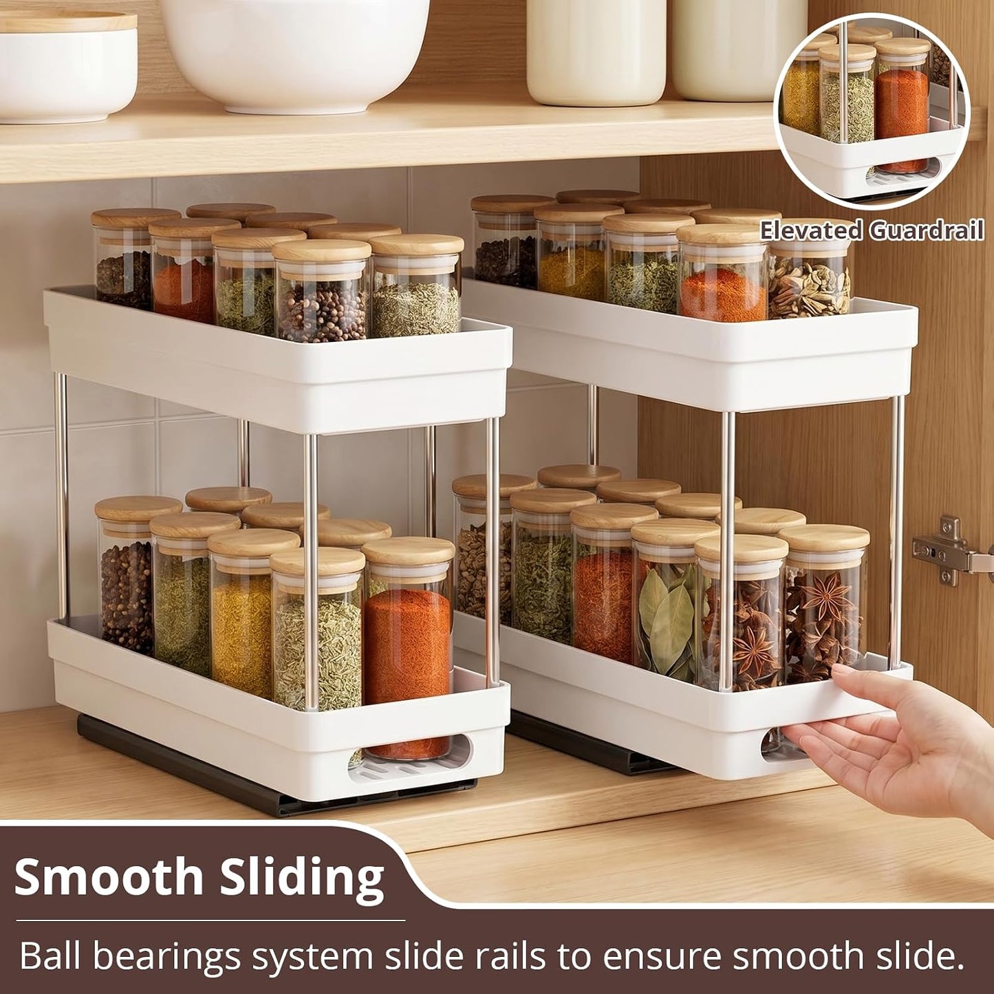 Pull Out Spice Rack Organizer for Cabinet, 3 Packs Slide Out Spice Racks Organizer, Spice Cabinet Organizers, Cabinet Size Need:12'' Highx11'' Deepx5'' Wide,Each Tier Hold 10 Spice Jar - 2 Tier, Black