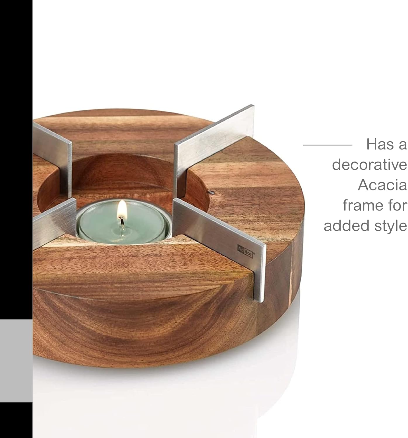 AdHoc Tuto Decorative Teapot and Food Warmer - Portable Warmer for Food & Drinks - Wood Warming Plate with Stainless Steel Plate - Warmer for Mid-Sized & Smaller-Sized Teapots