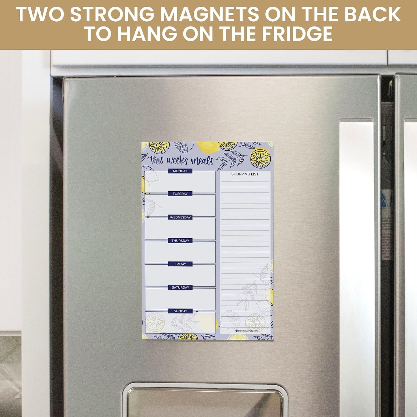 bloom daily planners Weekly Meal Planning Pad - Magnetic Hanging Refrigerator Menu Planner with Tear-Off Sheets & Perforated Grocery Shopping Lists - 6” x 9” (Pink Floral)