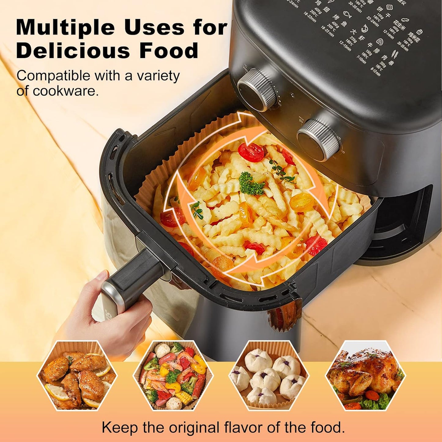 Air Fryer Liners Disposable, 150Pcs Parchment Paper 8" Square for 5-8QT | [Food Grade Material] Unbleached Parchment Paper Non-Stick & Waterproof Oilproof Easy Cleanup for Air Fryer Sheets Papers