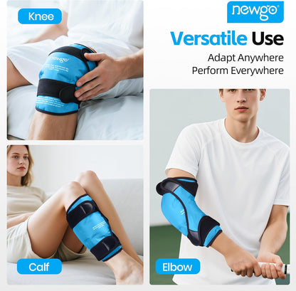 NEWGO Knee Ice Pack Wrap, 360° Full Wrap, Blue | Y-shaped Strap Stays Put, Reusable for Knee Replacement, ACL, Arthritis, Swelling, and Sports Injuries, 21.7" x 9.8"