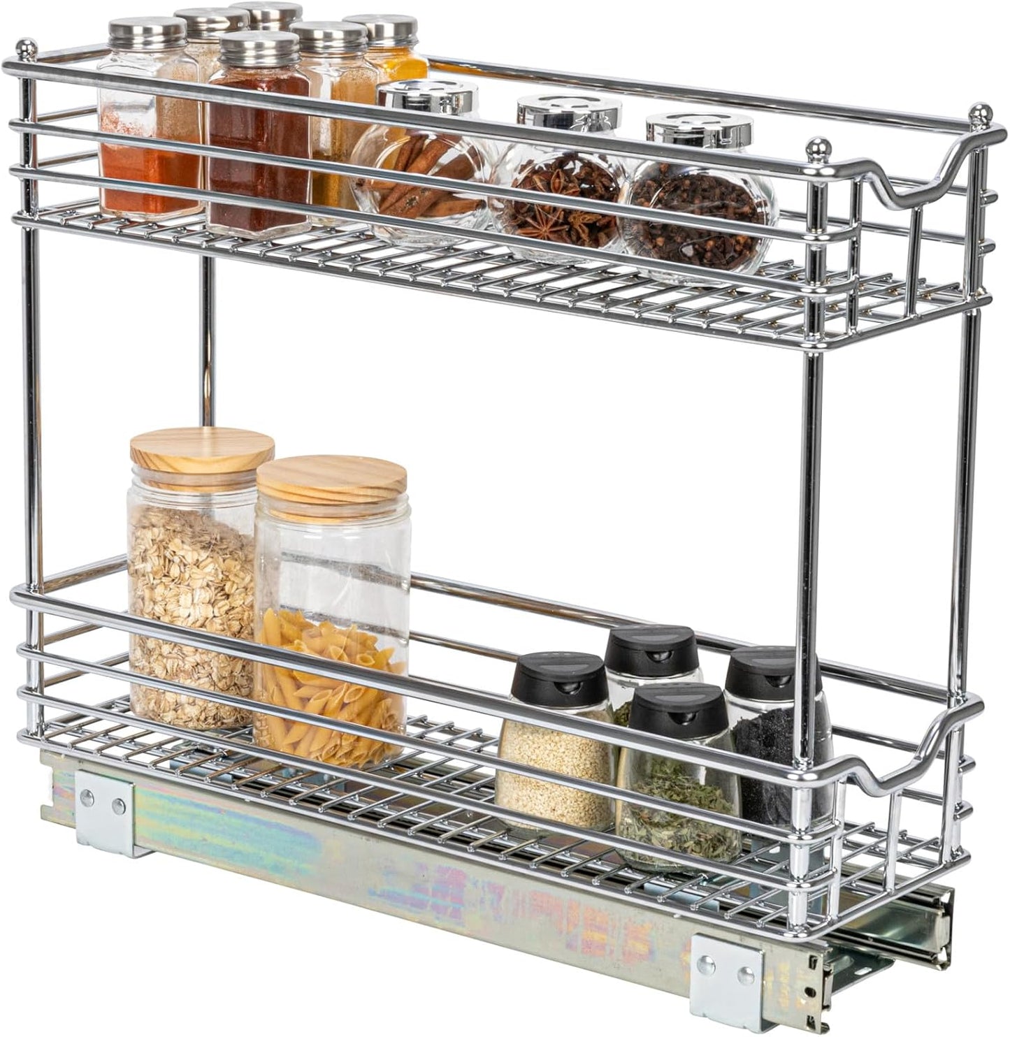 Household Essentials Glidez Multipurpose Chrome-Plated Steel Pull-Out/Slide-Out Storage Organizer for Cookware and Bakeware - 2-Tier Design - Fits Standard Size Cabinet or Shelf, Chrome