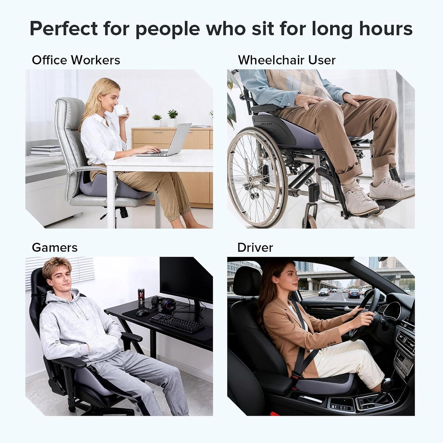 Coccyx Seat Cushion, U-Shaped Memory Foam Office Chair | High-Density Memory Foam Helps Reduce Tailbone Pressure; Washable Mesh Cover, Anti-Slip Base for Office Chair, Car & Travel