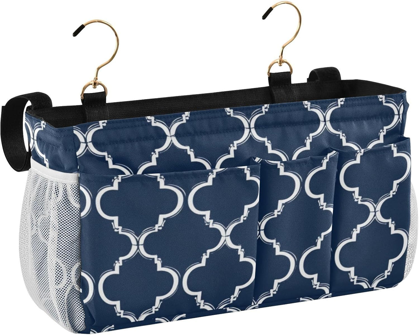 Bedside Caddy Hanging Bunk Bed Caddy Bed Organizer Hanging Pocket with 2 Hooks Bedside Storage Organizer Pocket Bag Holder Checkered Light Green - Colors B