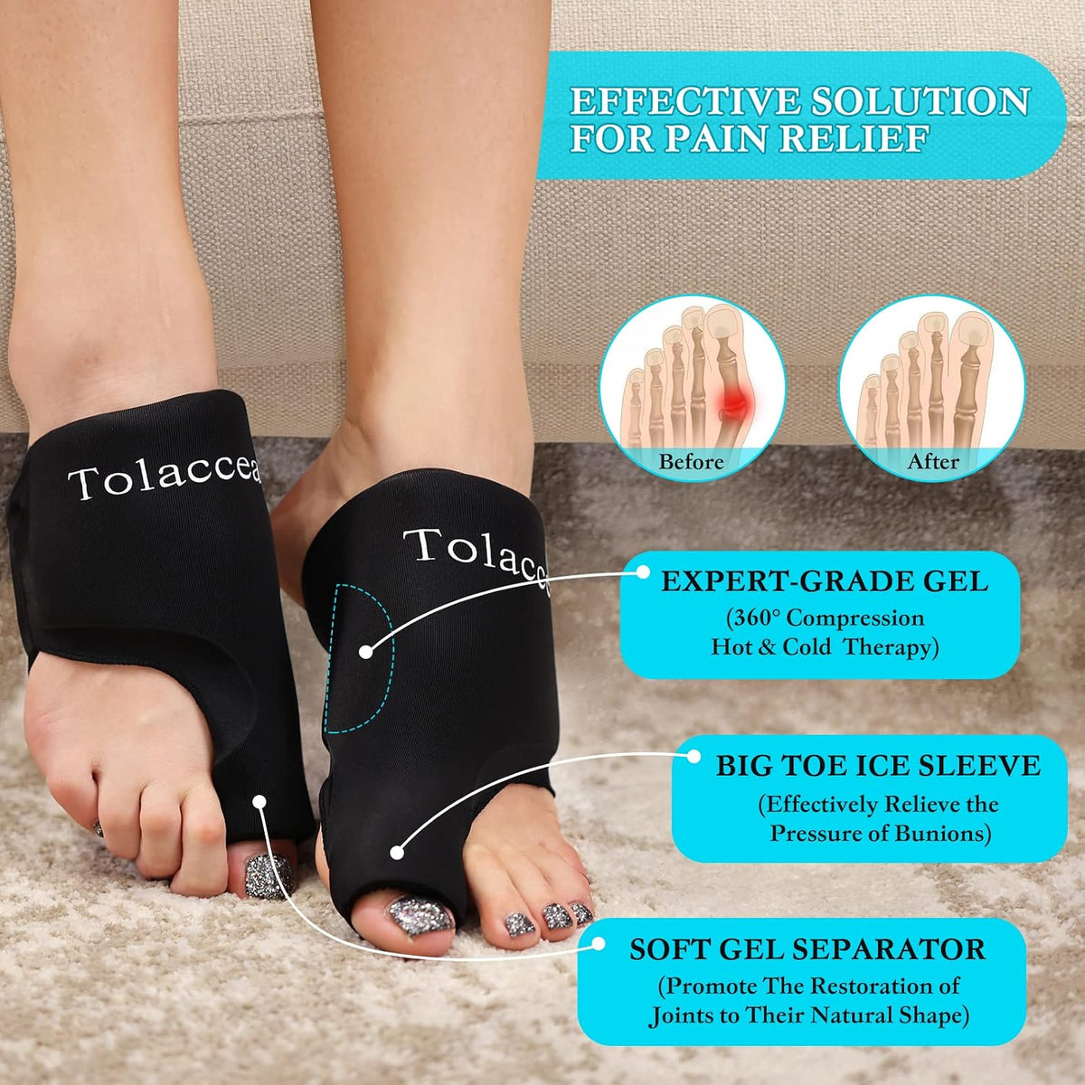 Foot and Toe Ice Pack with Reusable Foot Ice Gel Wrap for Bunion Care 1Pair