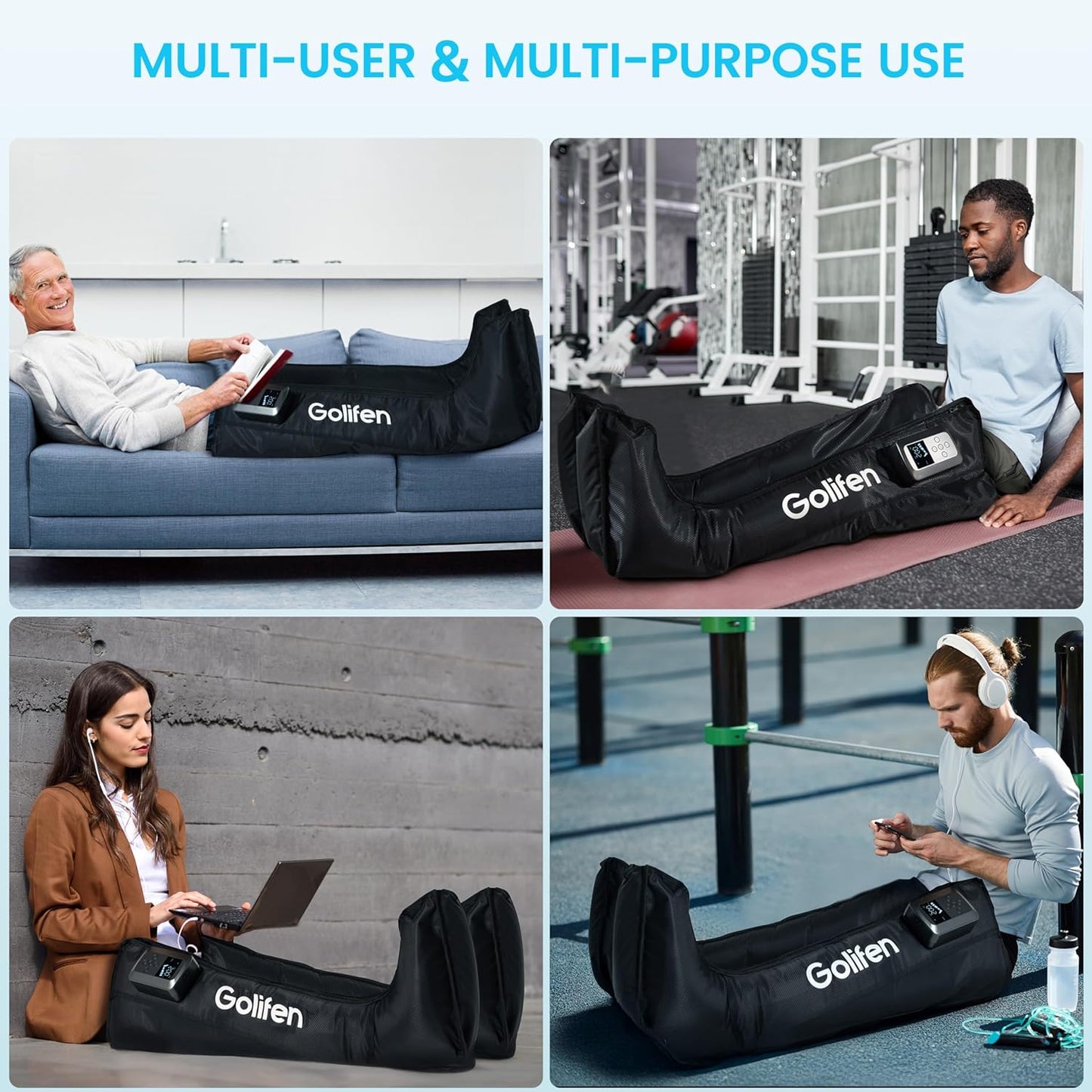 Cordless Leg Compression Massager, Portable Compression Boots with 5 Air Chambers, Full Leg Massager for Circulation & Muscle Pain Relief, Gift for Athletes Men Women