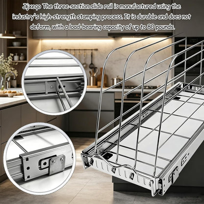 Pull Out Baking Pan Organizer for Cabinet, Cookie Sheet, Cutting Board, Tray Organizer for Cabinet, Adjustable, 22.5"D x11"H x 9"W, Pull/Slide Out Organizer-Heavy Duty, Chrome steel, 50-Year Warranty