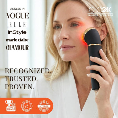 GLO24K Heated Eye Wand & Eye Massager Tool - Gentle Warmth & Vibration for Smoother-Looking Skin, Refreshing Under-Eyes Massage, Portable Beauty Device