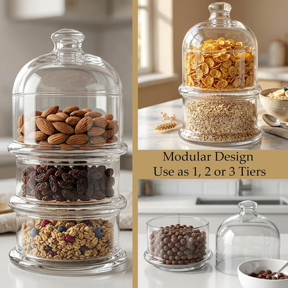 Multipurpose Glass Stackable Storage Jar with Lid, Avocado, Lemon, Onion, Tomato Keeper/Saver/Holder, Home & Kitchen Organizer