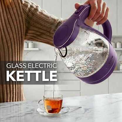 OVENTE 1.5L Glass Electric Kettle Water Boiler, Black KG83B | 1100W Fast Boiling, Borosilicate Glass, BPA-Free, Blue LED, Auto Shut-Off, Boil-Dry Protection, Removable Filter, 360° Base