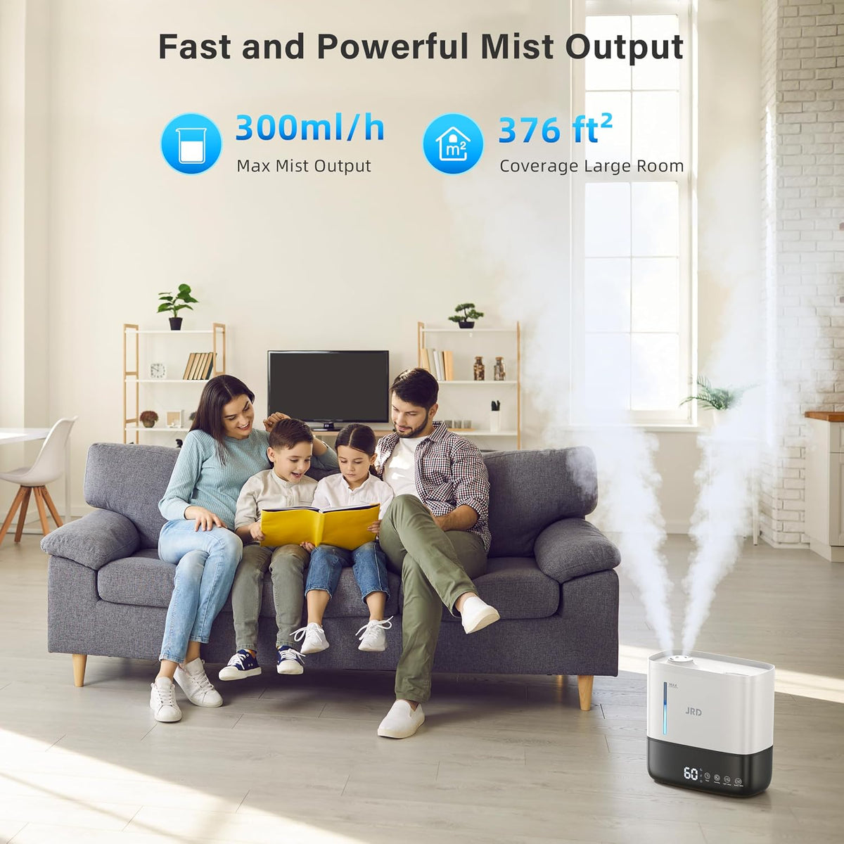 JRD Humidifiers 4L for Bedroom, Cool Mist Humidifier for Large Room, 40H Runtime, Night Light, 360° Nozzlefor Home, Office, Baby Nursery, Plants