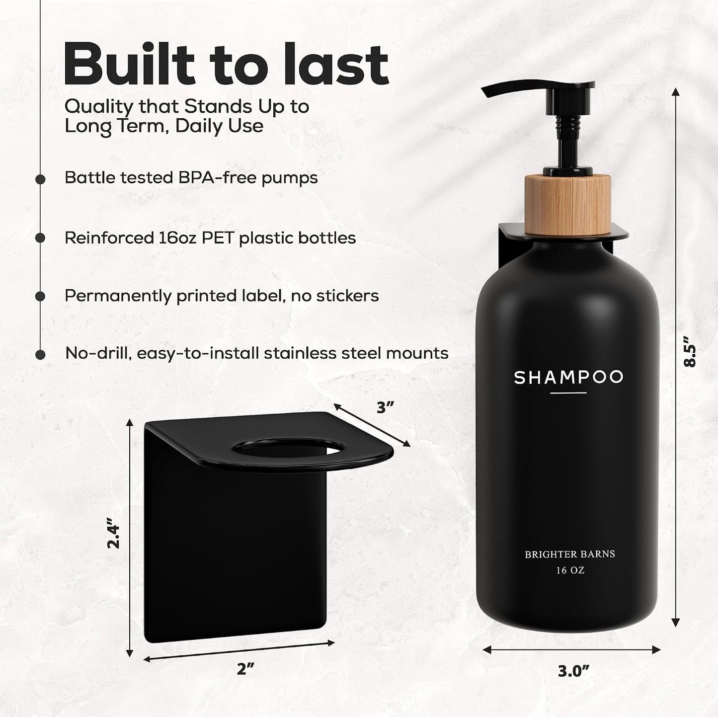 White Shampoo and Conditioner Dispenser Set Wall Mounted by Brighter Barns - Shower Dispenser 3 Chamber No Drill - Refillable Shampoo and Conditioner Bottles for Shower Wall in Airbnb, Hotel (White)