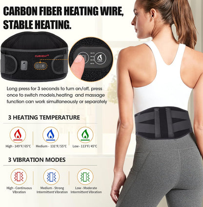 CUEHEAT Heated Waist Belt with Massage - Cordless Lower Back Heating Pad | 3 Heat Settings, 3 Vibration Modes, 7.AV Rechargeable Battery, Adjustable Fit for Wearable Lower Back Warmth