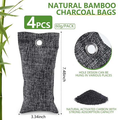 4 Pack Activated Charcoal Odor Absorber, Bamboo Charcoal Air Purifying Bags Odor Eliminator Air Freshener Deodorizer for Shoe, Closet, Car, Basement