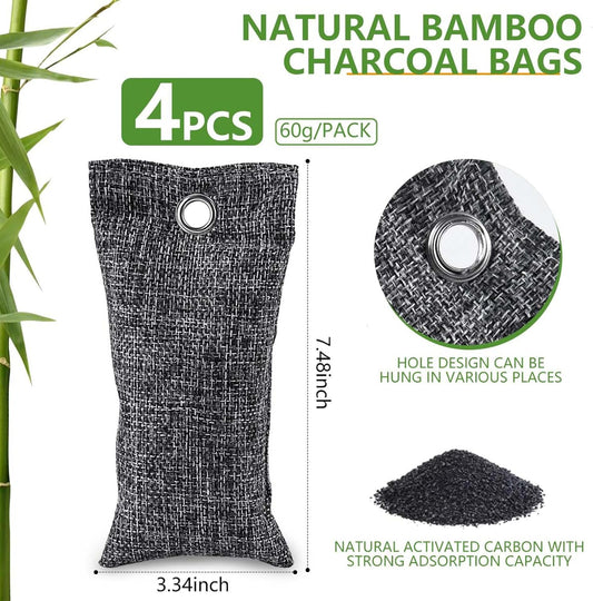 4 Pack Activated Charcoal Odor Absorber, Bamboo Charcoal Air Purifying Bags Odor Eliminator Air Freshener Deodorizer for Shoe, Closet, Car, Basement