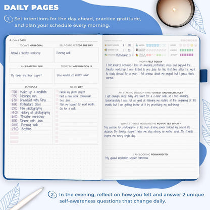 Clever Fox Self-Care Journal for Women, Daily Planner 5.8x8.3 Mystic blue