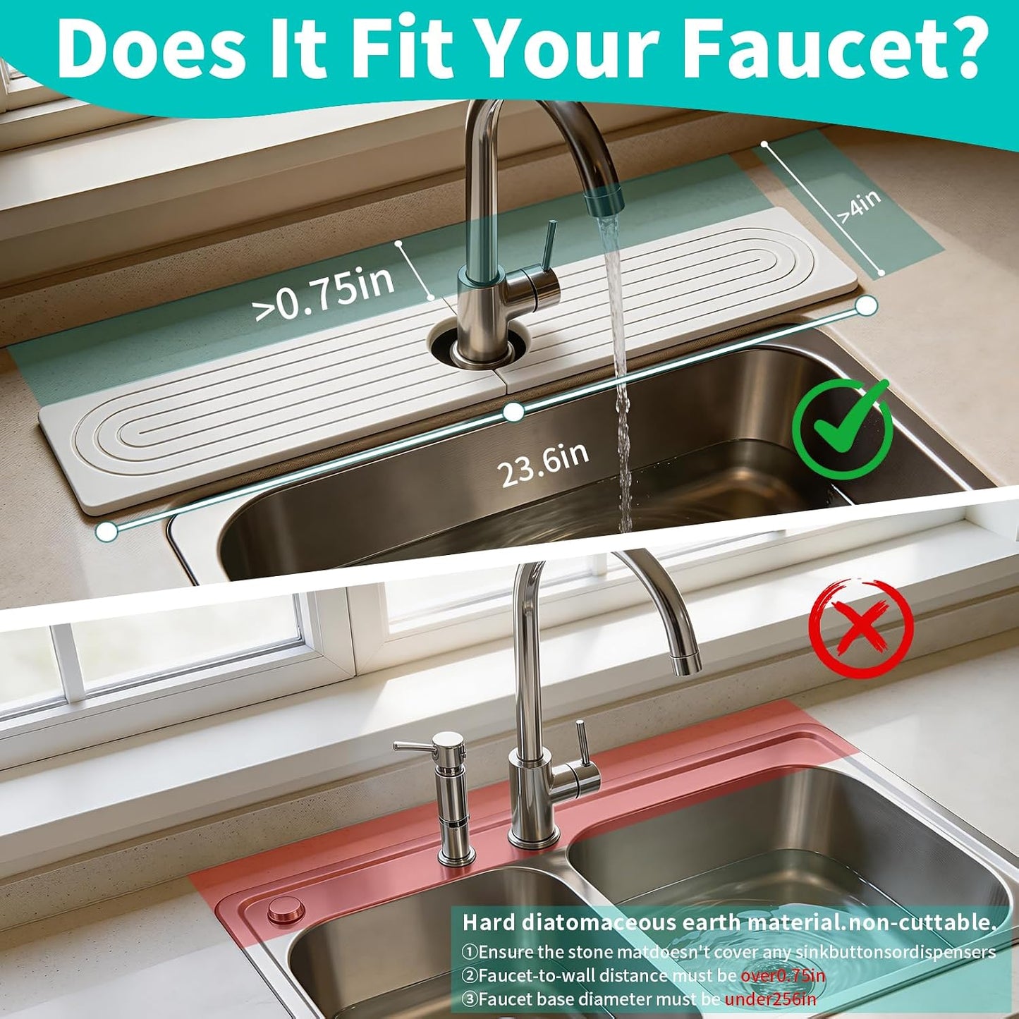 Absorbent Stone Faucet Mat for Kitchen Sink - 15.8" x 4" Diatomite Stone Sink Tray, Quick Dry Bathroom Sink Splash Guard Behind Faucet, Water Catcher Counter Protector (White)
