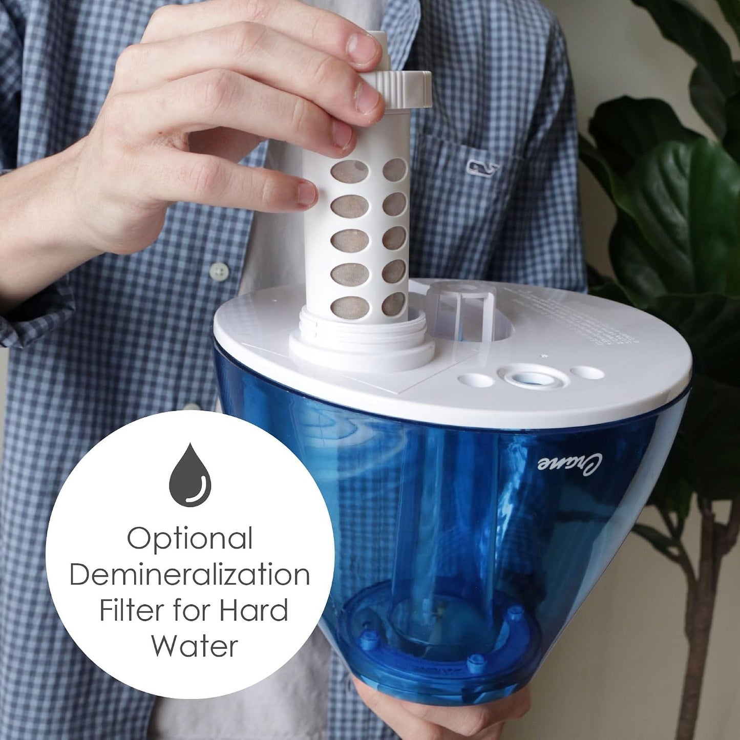 Crane Ultrasonic Cool Mist Humidifier for Bedroom, Baby Nursery, Kids Room, Plants, or Office, Large 1 Gallon Tank, Filter Optional, Blue and White