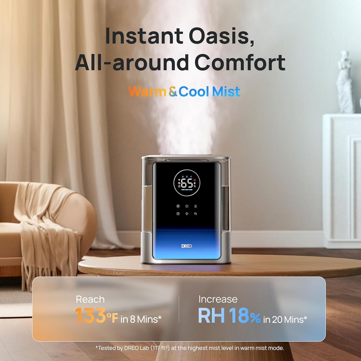 DREO 8L Smart Humidifier Large Room, 80H Runtime, Warm & Cool Mist, HM717S