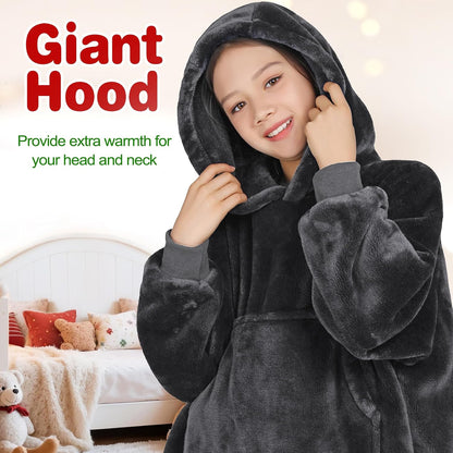 Wearable Blanket Sweatshirt Gifts for Women and Men, Warm and Cozy Giant Blanket Hoodie, Thick Flannel Blanket with Sleeves and Giant Pocket - Dark Gray