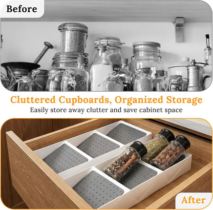 2 Pcs Spice Drawer Organizer Plastic, Drawer Spices Organizer, 3 Tier Kitchen Cabinet Seasoning Rack, White Gray, for Spice Jars, Essential Oils, Cosmetics, Office Supplies, Pantry Storage